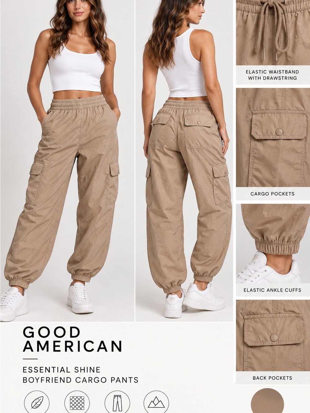 Good American Essential Shine Cargo Pants Putty Size 2 NWOT